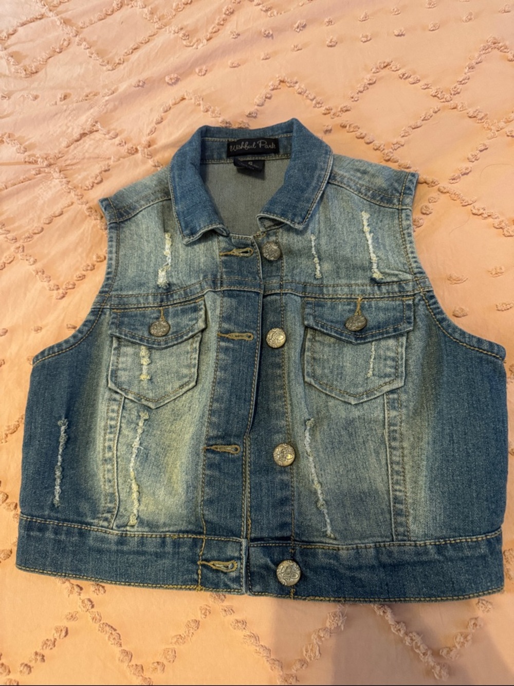 Wishful Park Distressed Blue Denim Vest